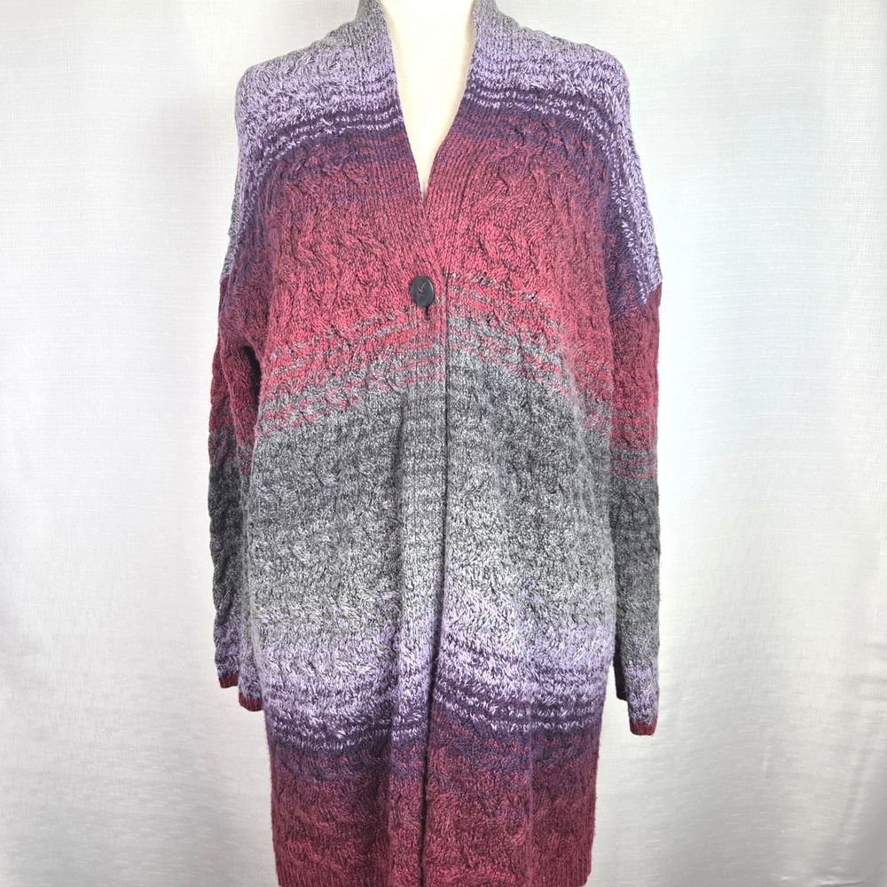 J.Jill Cable Knit Open Front Cardigan Sweater Cozy Duster Purple Gray Women's S - Picture 4 of 7